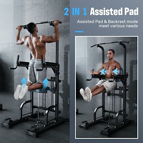 Man using 2-in-1 assist pad for pull-ups and dips