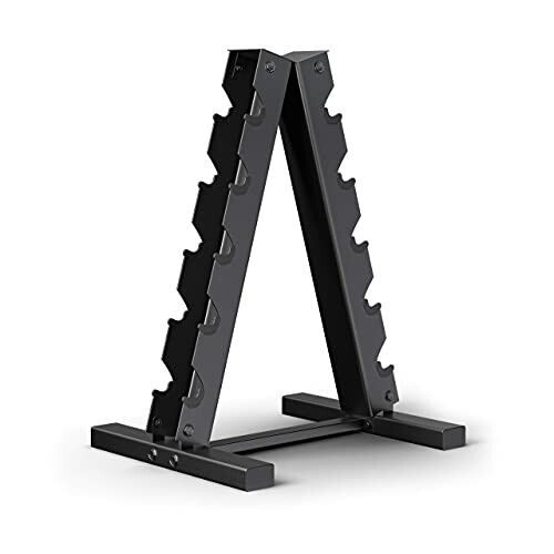 Compact black dumbbell rack with five slots