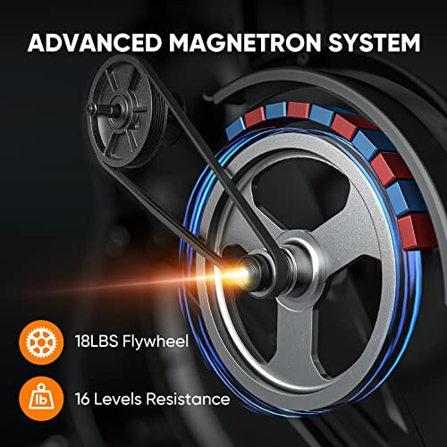 Advanced magnetron system with 18lbs flywheel and 16 levels resistance.