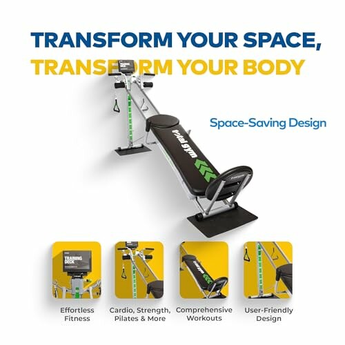 Space-saving fitness equipment with features like effortless fitness, comprehensive workouts, and user-friendly design.