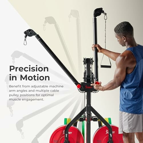 Man adjusting fitness machine arm angles for optimal muscle engagement.