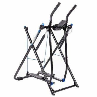 Foldable cardio glider exercise machine with handlebars and foot pedals.