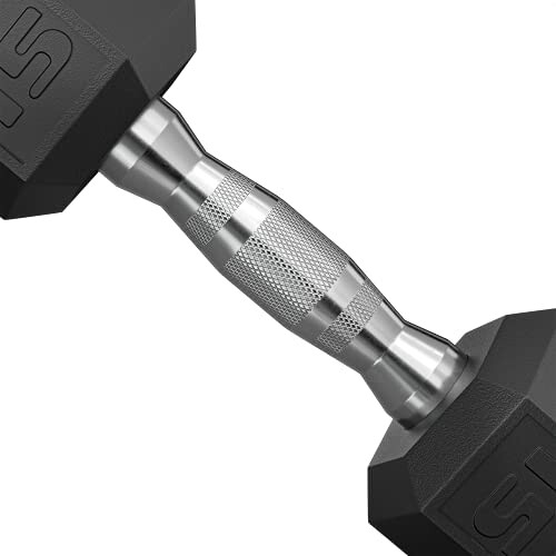 Close-up of a hex dumbbell handle