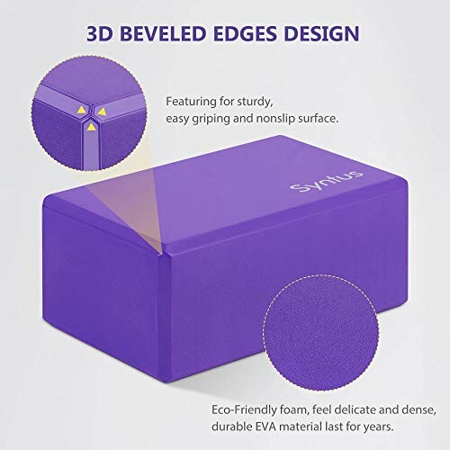 Purple yoga block with 3D beveled edges design.