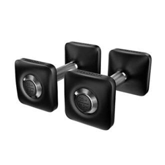 Pair of black square dumbbells with silver handles