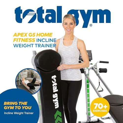 Woman using Total Gym Apex G5 home fitness incline weight trainer